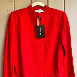 St. John Women's Red Cardigan Sweater 8 Quiet Luxury Holiday Full Zip